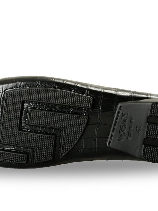 Versace Men\'s Black Leather Croc Print Medusa Driver Loafers Shoes US 8 IT 41
